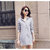 2017秋季新款韩版 宽松竖条纹口袋单排扣中长款长袖衬衫女装(浅灰色 XL)