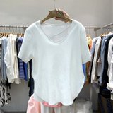 SUNTEK短袖t恤女夏季2021新款韩版ins潮下摆弧形开叉设计感小众宽松上衣(M 白色)