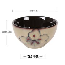 陶瓷碗家用单个复古彩色手绘中式饭碗创意个性精致釉下彩微波餐具(百合中碗 默认版本)