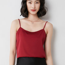 奥伊米 桑蚕丝背心女装外穿夏季薄真丝内搭打底衫丝绸缎面宽松平领吊带(酒红色 L)