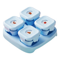 kalar婴儿玻璃辅食盒 宝宝辅食冷冻保鲜盒零食盒辅食碗 蓝色4x120ml