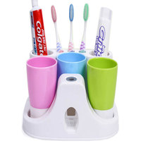 创意三口之家洗漱套装 牙刷架自动挤牙膏器漱口杯卫浴收纳座(白色)