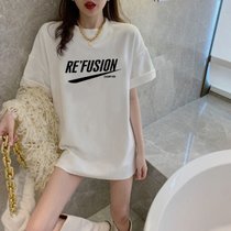 SUNTEK白色宽松短袖T恤女2022早春新款夏季chic港风潮牌上衣ins超火(XXXL 176-200斤 纯棉短袖【字母打勾】)