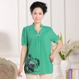 尚菊新款夏装中年女装衬衫 中老年人服装 妈妈装 夏季中长款T恤(绿色 2XL)