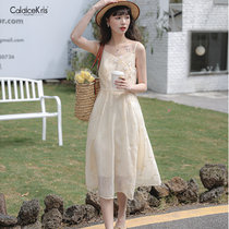 CaldiceKris （中国CK）中式盘扣温柔气质优雅吊带裙CK-FS9270(米色)