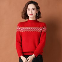 金兔冬季新款女式针织衫半领保暖舒适亲肤毛衣 JX02824301-L码红 宽松舒适百搭