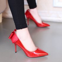 春季新款单鞋浅口尖头高跟鞋2017韩版时尚性感百搭蝴蝶结女鞋(38)(红色)