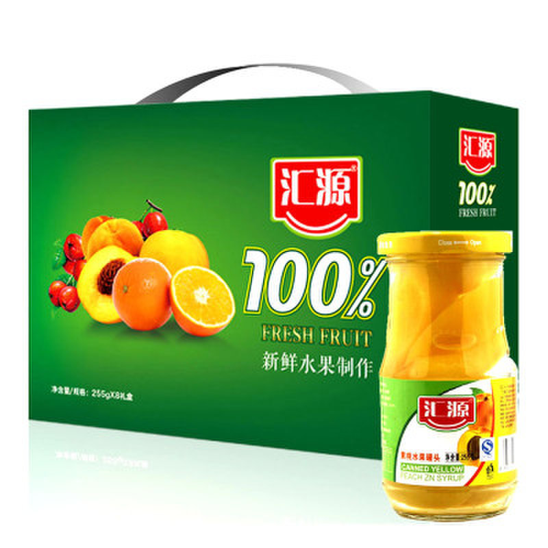 汇源100%纯鲜果肉 黄桃水果罐头 255g*8瓶/礼盒