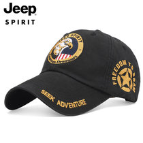 JEEP SPIRIT吉普帽子2021品牌帽子男棒球帽户外运动纯棉可调节大小鸭舌帽四季可戴(YK-CA0060黑色 均码)