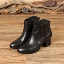 高跟短靴2017秋冬新款欧美范复古女单靴粗跟圆头切尔西靴女靴(37)(黑色)