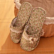 SUNTEK拖拖门布底拖鞋无声居家室内棉布艺男女夏四季情侣木地板静音软底(38-39 军绿色)