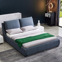 A家 布艺床 卧室婚床双人床框架结构1.5米1.8米单人床双人床简约卧室家具(蓝灰色 床+床头柜+床垫*1)