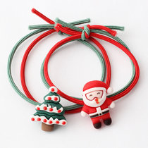 圣诞发绳彩色树脂雪人驯鹿铃铛树挂件发饰学生儿童皮筋2条装(圣诞树和老人)