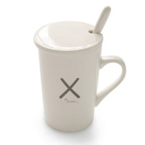 陶瓷杯子水杯学生简约茶杯咖啡杯马克杯杯子情侣韩版家用创意水杯大容量对杯牛奶马克杯(X姓--带盖勺)