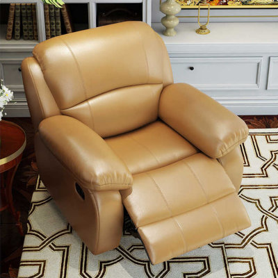银卧头等舱单人沙发电动美式真皮功能沙发客厅小户型按摩沙发躺椅(香槟金 电动款+按摩+USB充电)