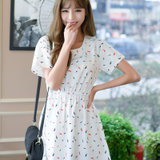 Mistletoe2017春夏季女装新款韩版小清新显瘦圆领印花连衣裙F6833(白色 S)