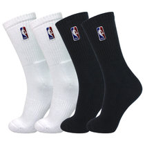 NBA袜子男休闲运动袜精梳棉袜刺绣篮球袜 3双装(长筒加厚款黑白2双 默认尺码)