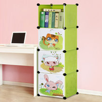 蜗家卡通书柜儿童书架自由组合玩具收纳柜简易储物置物架柜子6102 6104(4格果绿色 单排魔片书柜)