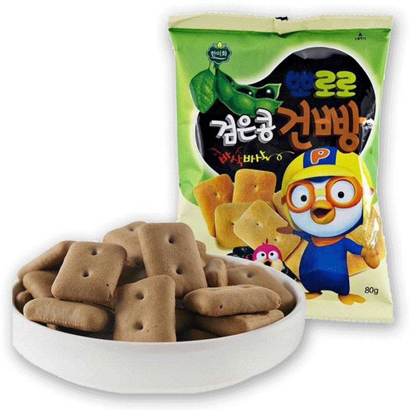 【啵乐乐宝宝零辅食图片】(国美自营)韩美禾啵乐乐黑豆脆脆饼干80g