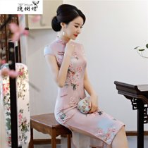 2018春夏季新款女彷真丝改良中长款日常优雅修身短袖旗袍裙(图片色 XXXL)