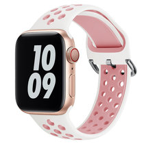 新款适用于苹果watch运动手表表带双色硅胶透气38/40/41/42/44/45通用表带(白粉 42/44/45MM通用)