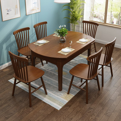 恒兴达 日式纯实木餐桌椅组合北欧全实木橡胶木长桌小户型4人桌餐厅家具(拉伸餐桌-0.9米胡桃色 单餐桌)