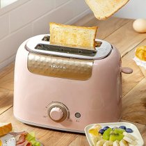 烤面包机家用不锈钢2片多士炉全自动多功能吐司机早餐机烤面包(粉色)