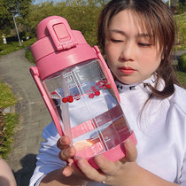 大容量塑料水杯女主播韩式太空杯学生户外野营杯(（好能装）玫红1700ml网红大水杯 默认)