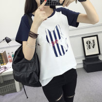 Mistletoe2017女装夏装韩版新款短袖T恤女士打底衫上衣(藏青色 XXL)