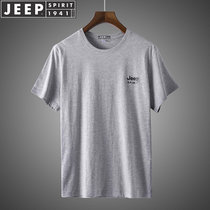 吉普jeep男装T恤夏装圆领男士短袖t恤纯棉透气百搭休闲半袖T桖上衣运动体恤衫(2J3661灰色 XL)