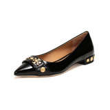 Tory Burch托里·伯奇 女士KIRA系列皮革铆钉装饰尖头平底鞋单鞋 57514(004 黑色 6.5)