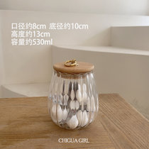 复古日式条纹玻璃罐密封罐咖啡豆保存干果储物罐收纳罐装饰品摆件(圆形储物罐 默认版本)