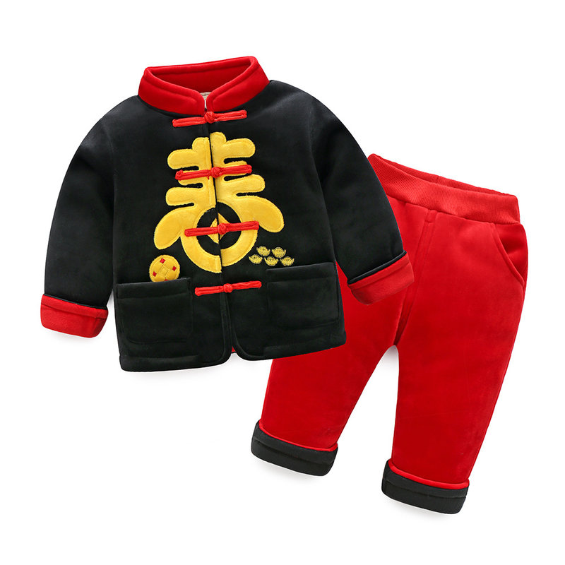 男女童加绒加厚新年装2017冬装新款儿童保暖唐装新年装宝宝喜庆拜年