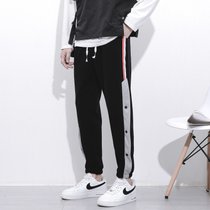 POSIRTHE 春季新款港风痞帅裤九分裤子卫裤男士百搭宽松运动抽绳束脚裤2022(DXX-K2167黑色 XL适合115-135斤)