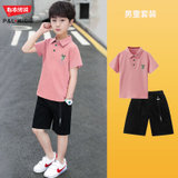 男童套装夏装童装新款儿童男孩帅气韩版短袖POLO衫中裤2件套(110 粉色)