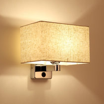 中式方形简约艺术单头壁灯 美式温馨布艺中式客厅餐厅卧室床头灯(默认 赠5W白光)