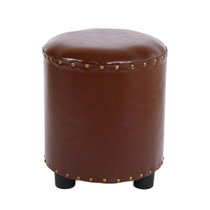 缘诺亿 美式凳油蜡皮圆凳皮艺圆凳创意时尚凳 客厅家用西皮凳ht-003(棕色)