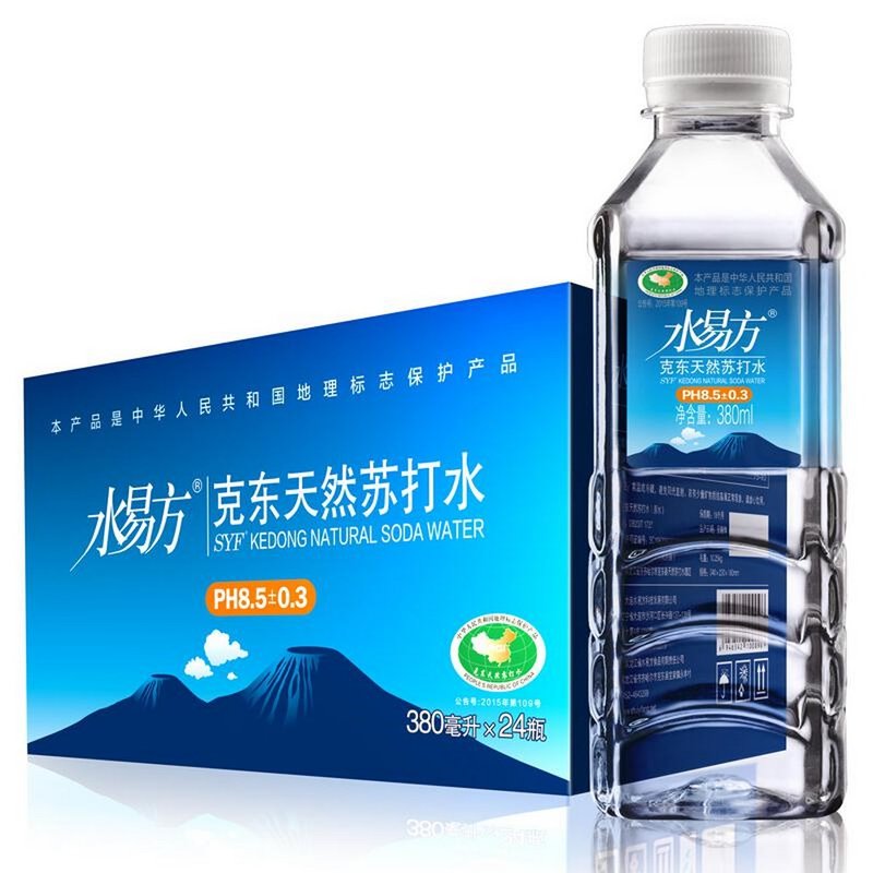 水易方克东天然苏打水380ml24瓶矿泉水无汽饮用水
