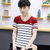 左岸男装 夏季新款韩版男士V领短袖T恤男生修身条纹纯棉上衣潮(上红下白 XXXL)