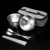 304不锈钢碗筷勺餐具套装旅行便携式家用单个吃饭碗面碗收纳碗包(（加厚款）2碗2筷2勺+袋子 默认版本)