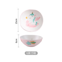 卡通儿童餐具创意手绘陶瓷套装独角兽米饭碗盘勺网红ins家用礼盒(3件套（5寸+盘子+勺子） 默认版本)