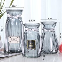 3个9.9元 加厚玻璃花瓶透明北欧ins风创意水培植物绿萝水养插花器(24折纸+钻石+南瓜（烟灰） 中等)