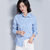 MISS LISA春夏装新款小清新休闲蓝白条纹衬衫立领衬衣长袖K1020(蓝色 XL)