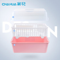 茶花碗筷收纳盒放碗沥水架厨房收纳箱带盖家用置物架塑料碗柜欧式_1554981911(1817 蓝色【带筷筒】)