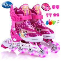 迪士尼儿童轮滑鞋套装 可调节旱冰鞋初学滑冰鞋 粉色公主S码粉 国美超市甄选