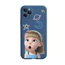 C爆火傲娇版小女孩彩绘液态仿硅胶手机壳适用iPhone 华为vivo/OPPO全系列卡通硅胶手机壳（下单备注型号）(傲娇女孩-午夜蓝 iphone X (XS))
