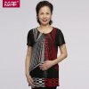 芯羊2013夏季新款中老年女装妈妈装时尚条纹圆领短袖T恤t300(红色 XL)