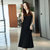 MISS LISA高腰吊带连衣裙内搭修身显瘦纯色百搭一步裙EY3317(黑色 M)