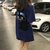 2021夏装韩版女式新款中长款前后印花短袖T恤女宽松学生衣服(蓝色 L)