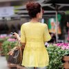 EVEI2013夏季韩版百褶宽松雪纺衫 蕾丝雪纺短袖上衣320979(黄色 M)